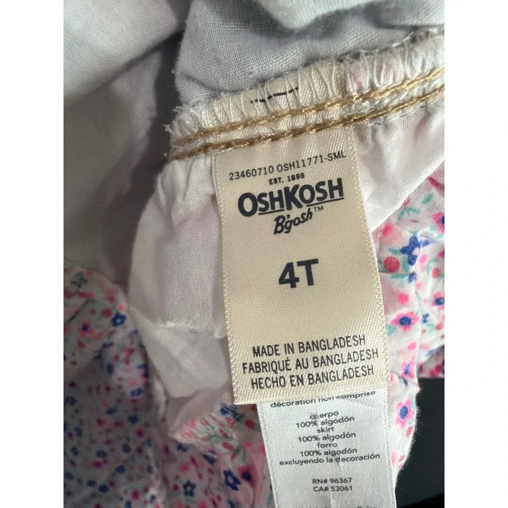 OshKosh B'gosh Overall Dress 4T Blue Pink Floral Ruffle Denim Skirtall OSH11771